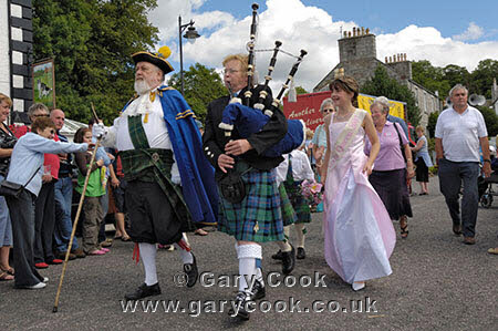 Piping the Gala Queen through the town, Gatehouse of Fleet Gala 2007, Dumfries and Galloway, Scotland
